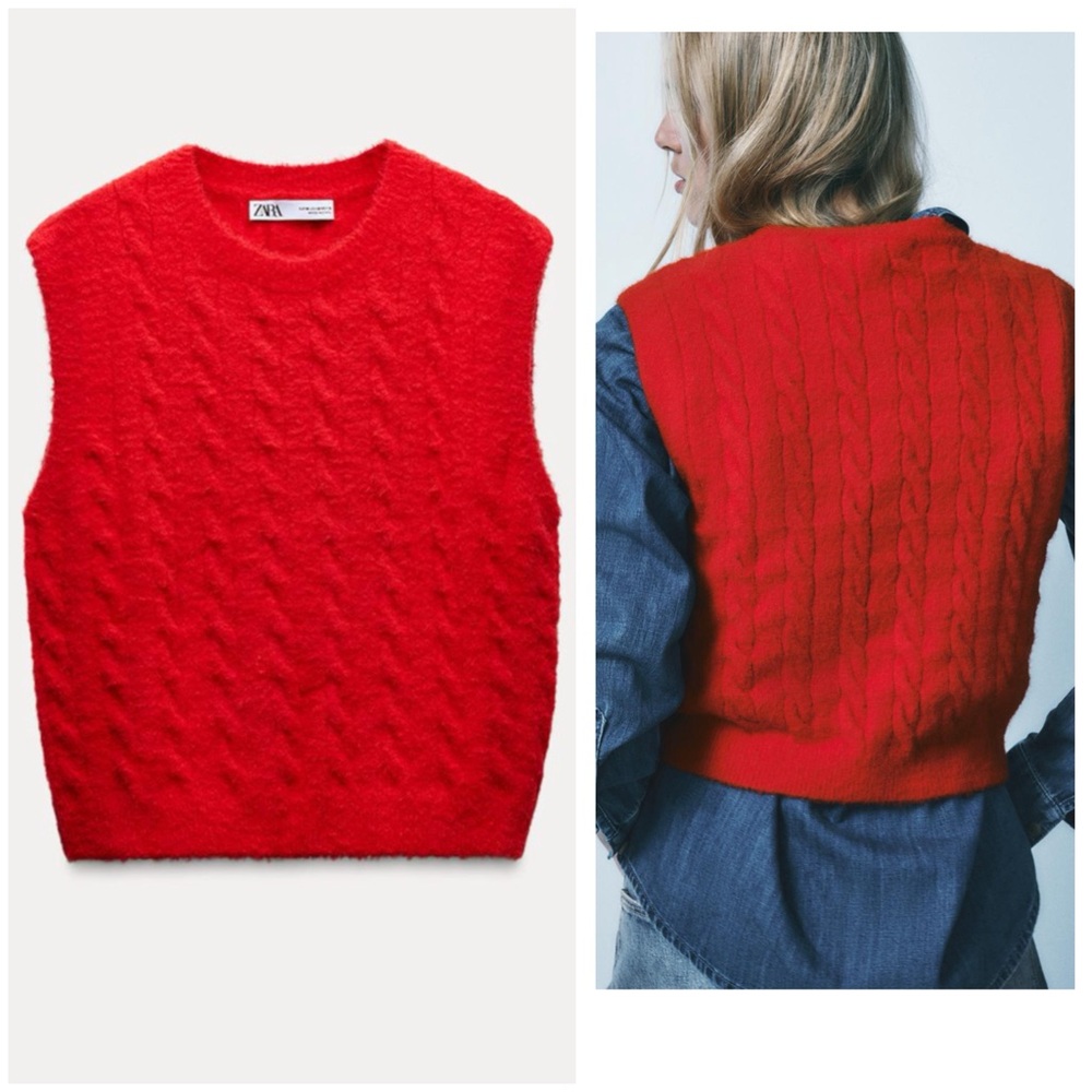 Zara Red Textured Knit Vest